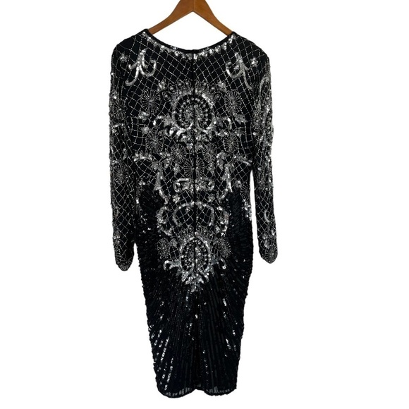 VINTAGE CHAMPELLYSE Great Gatsby Beaded Cocktail Long Sleeve Midi Dress - Picture 3 of 13